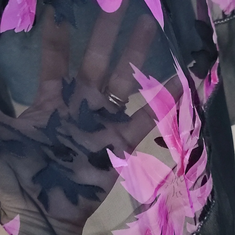 EGYPT Black Purple Floral Rectangular Scarf Semi Sheer Burnout Wrap Shayla Hijab